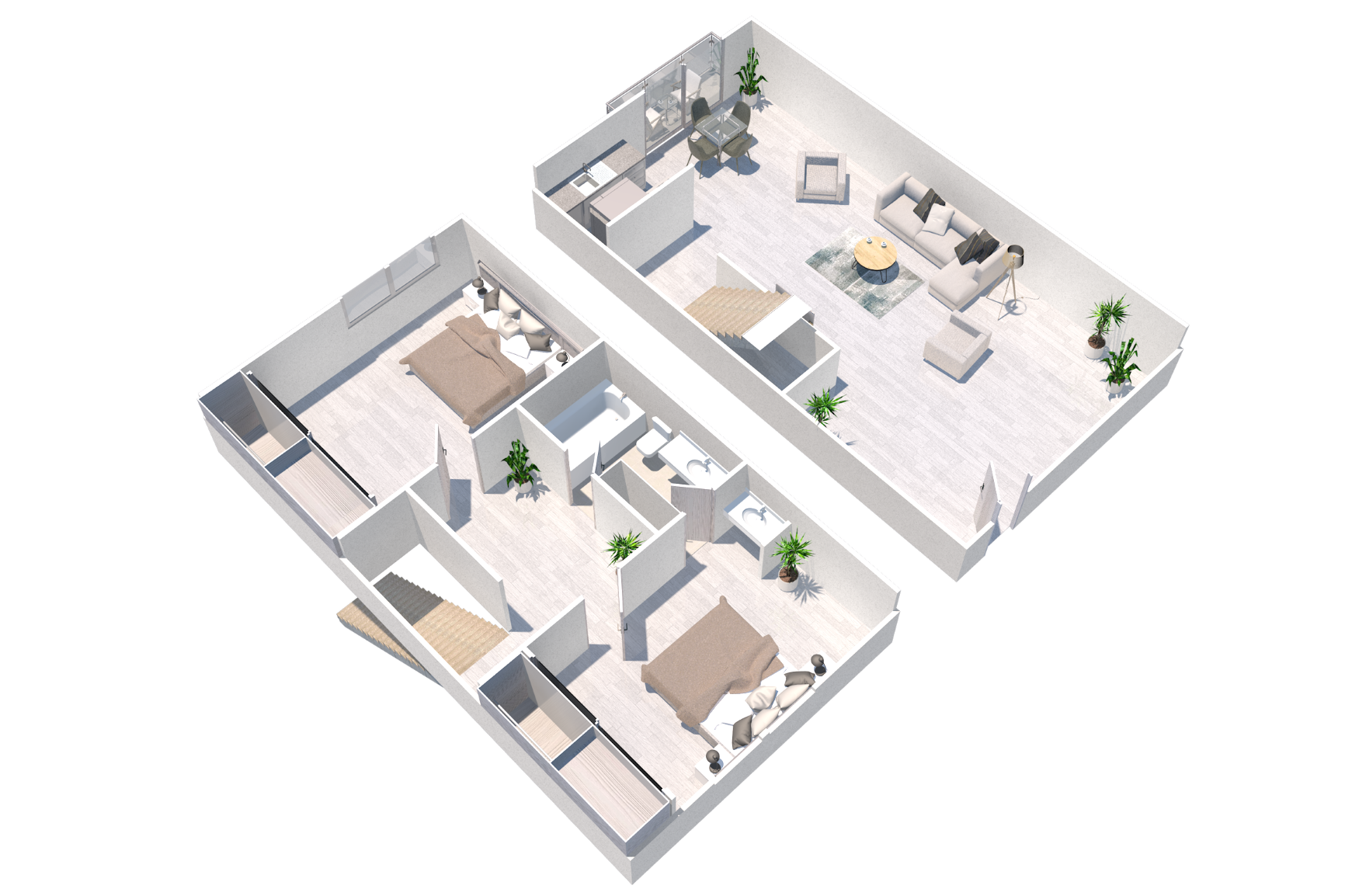 Floor plan for 2 beds, 1 bath, 742 sqft
